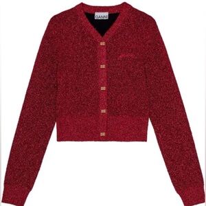 Ganni Metallic Sparkling Red Knit Cardigan